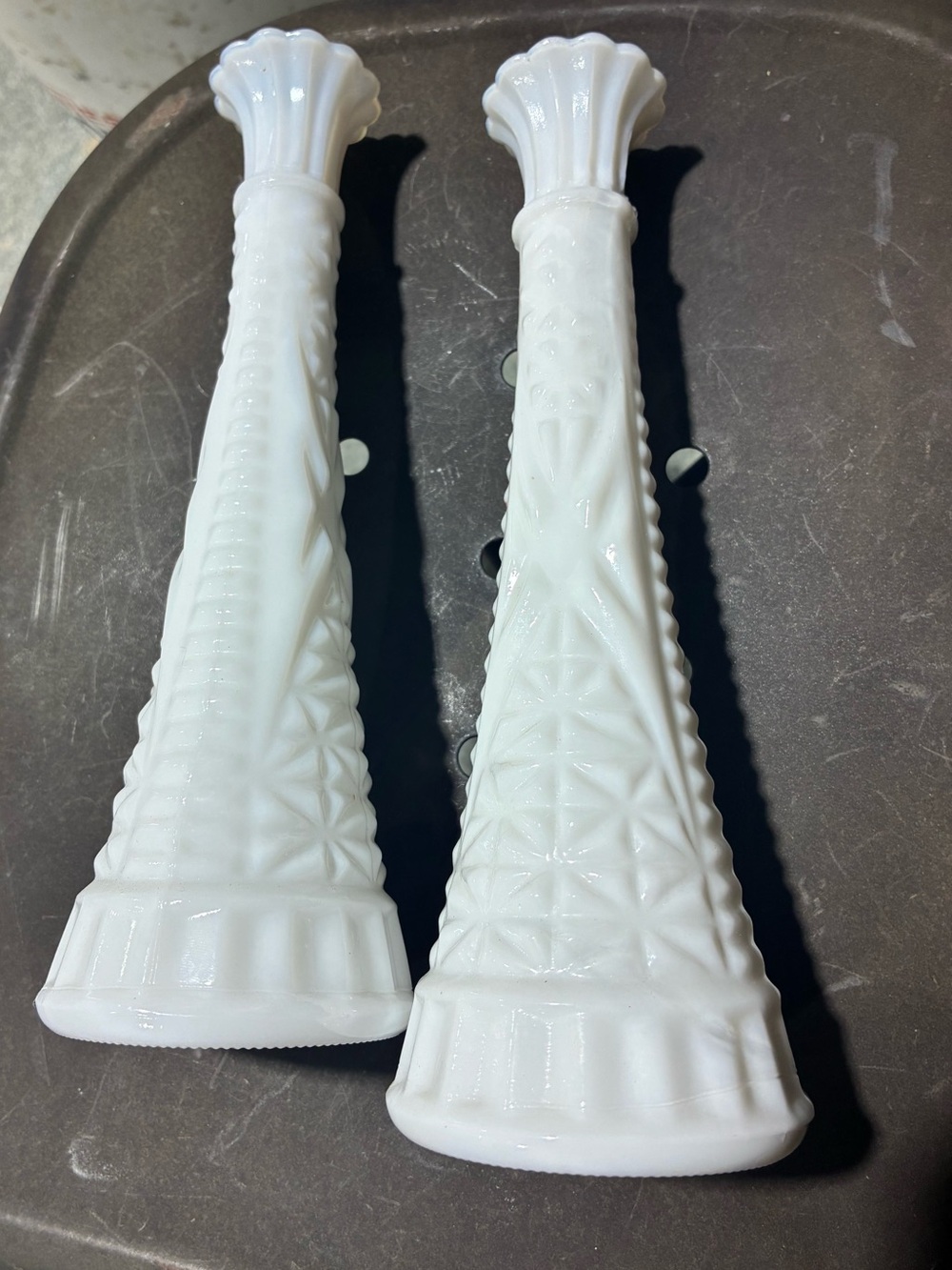 White Milk Glass Decorative Bud Vases - Pair